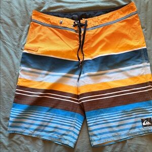 Quiksilver Blue and Brown Striped Board Shorts